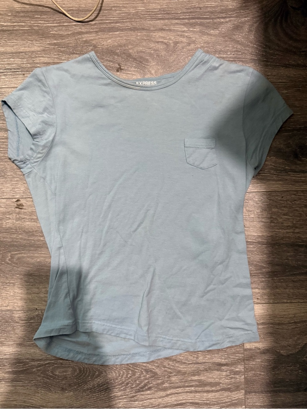 Express Women's Light Blue Pocket Baby Tee